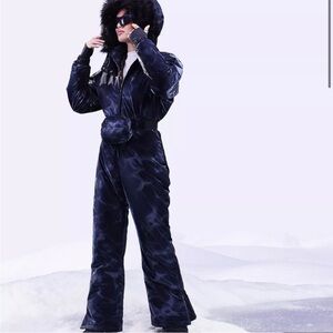 ASOS 4505 ski high shine all in one suit in navy - size US 6